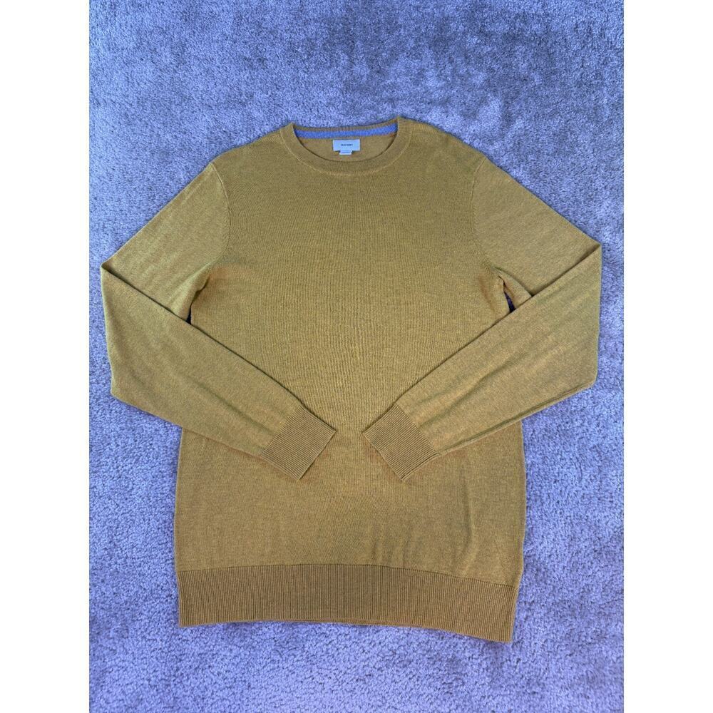 Old Navy Sweater Mens Medium Tall Yellow Cotton Rib Knit Crewneck Pullover D461